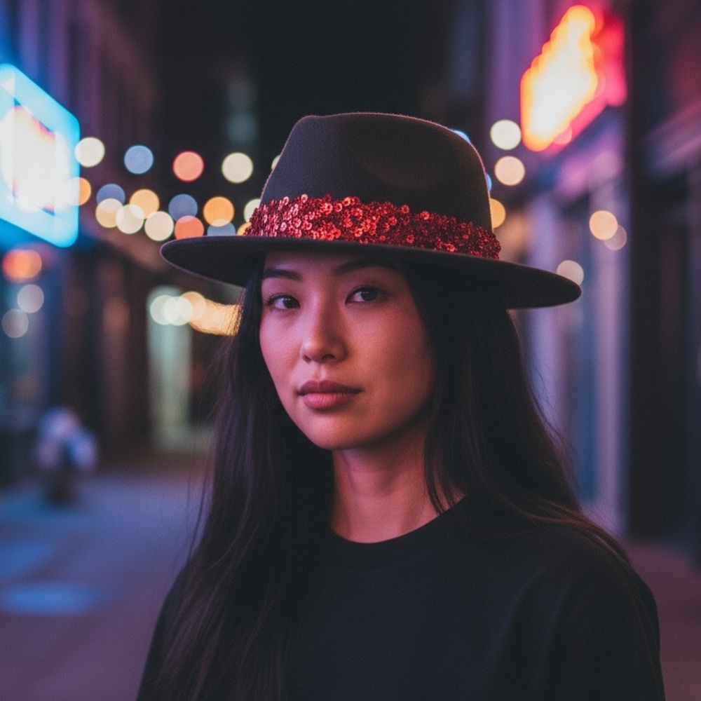 Vintage DUNLAP  Fedora hat Black /sequin red strap Spaceweight